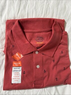St. John's Bay Men's Anchor-Print Performance Polo in Rust Red